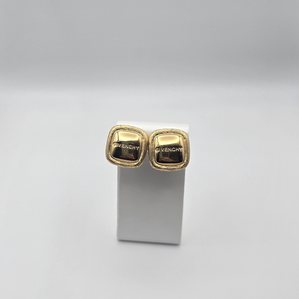Givenchy Logo Square Gold Tone Clip On Earrings (EUC)✨️ - Picture 2 of 7